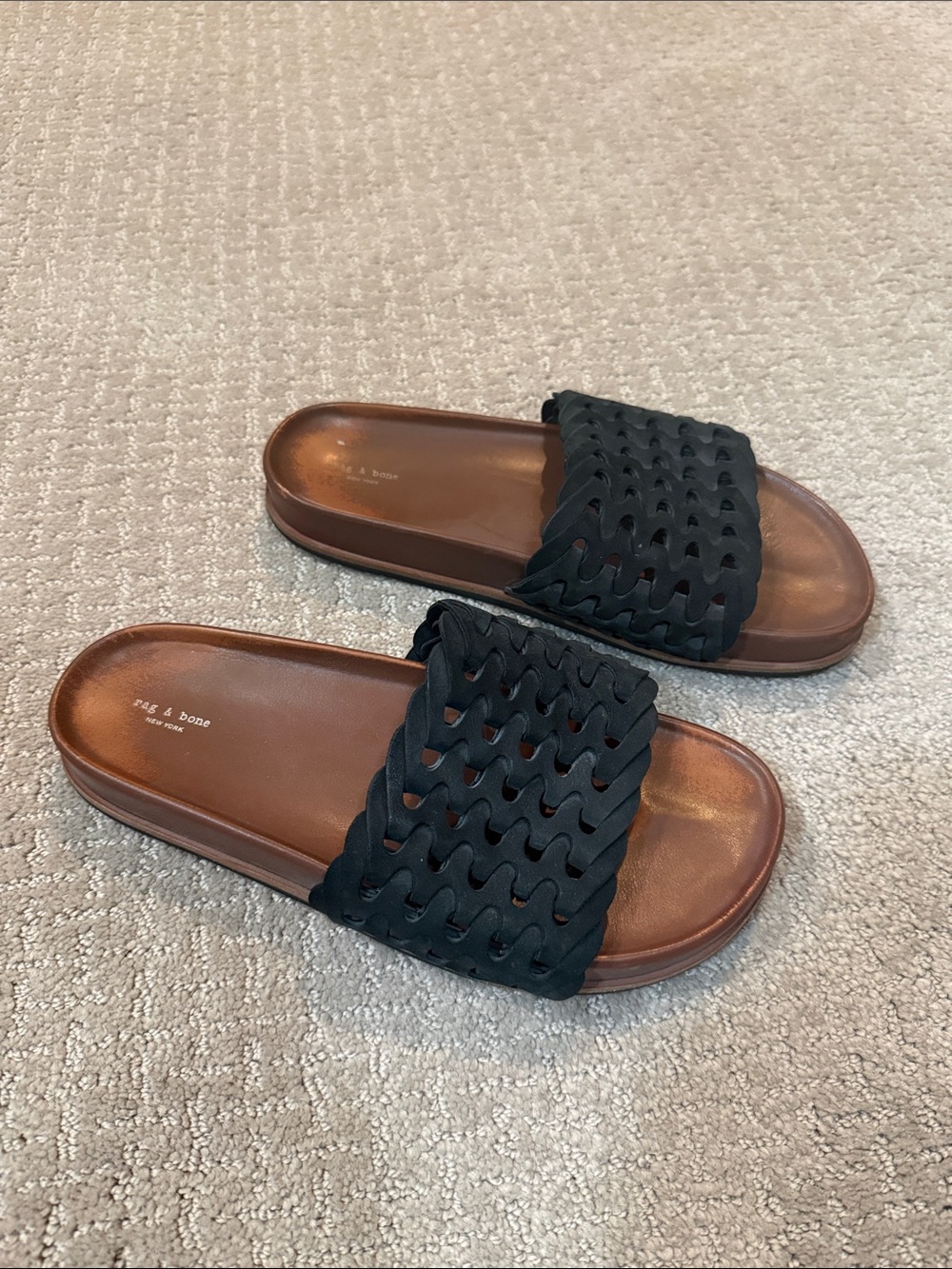 rag & bone Black Braided Slide Sandals